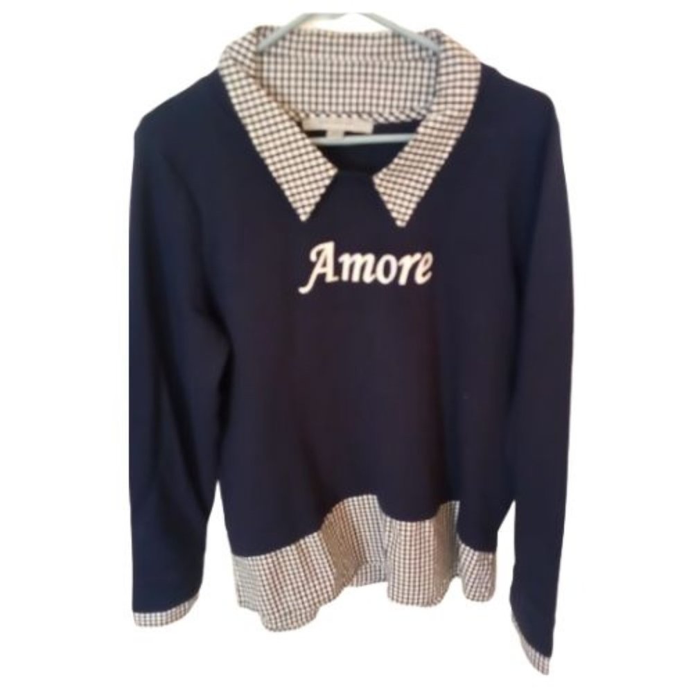 New Marc New York Amore Embroidered Sweater - Navy Blue/White (M) 100% cotton